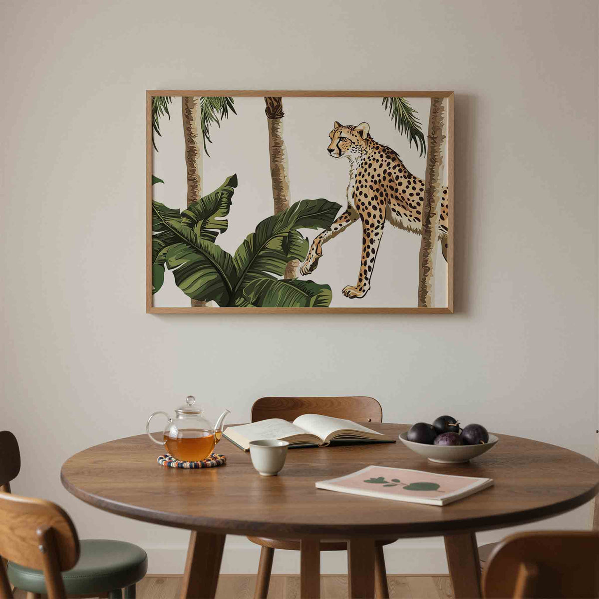 Luipaard en palmbomen – liggende jungle wanddecoratie van WallArtistic