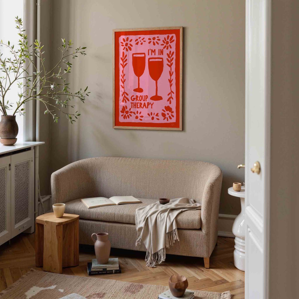 Twee wijnglazen en tekst – botanische poster in staand formaat