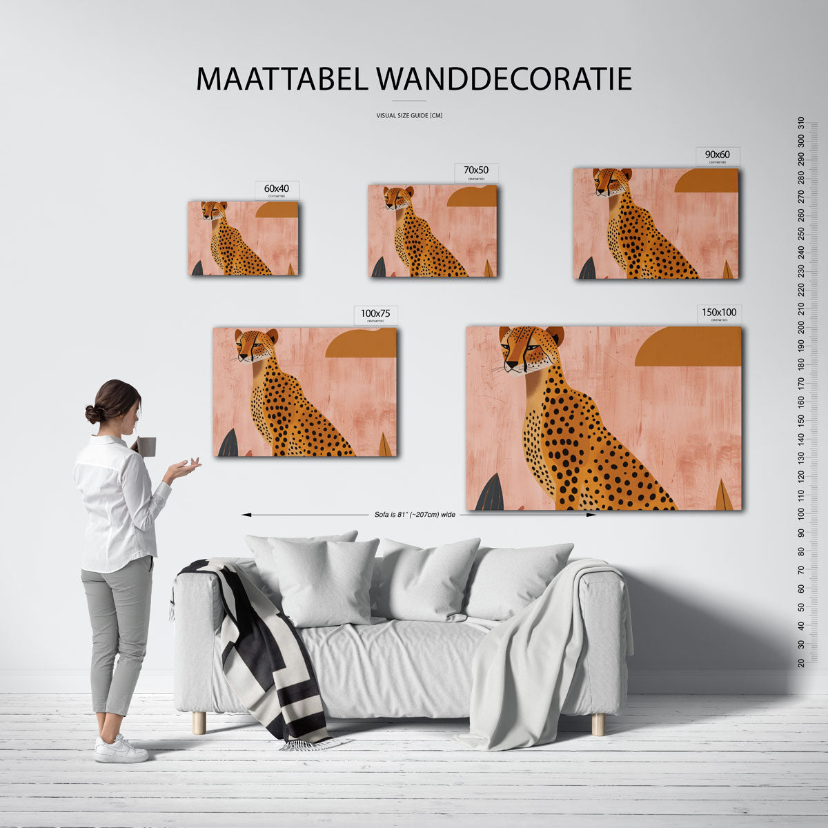Gestileerde luipaard – moderne liggende wanddecoratie