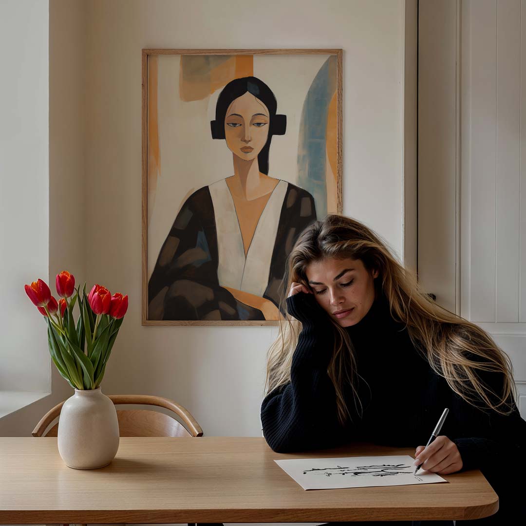 Abstracte Stijlvolle Vrouwelijke Portretposter – staande vrouwelijke wanddecoratie van WallArtistic