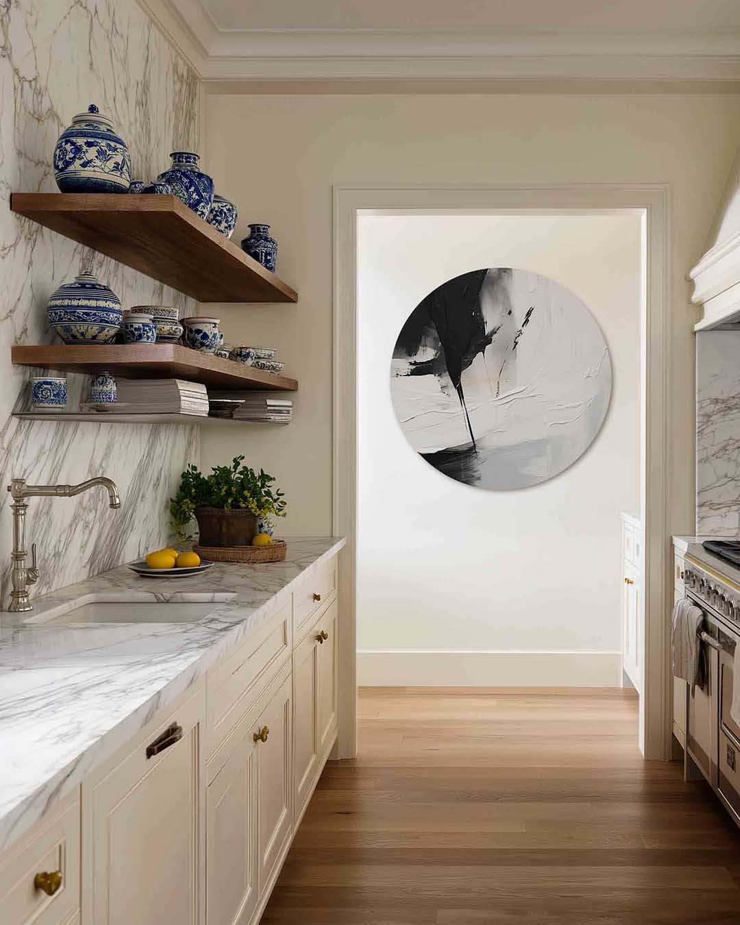 Abstracte zwart wit – moderne abstracte muurcirkel voor aan de muur