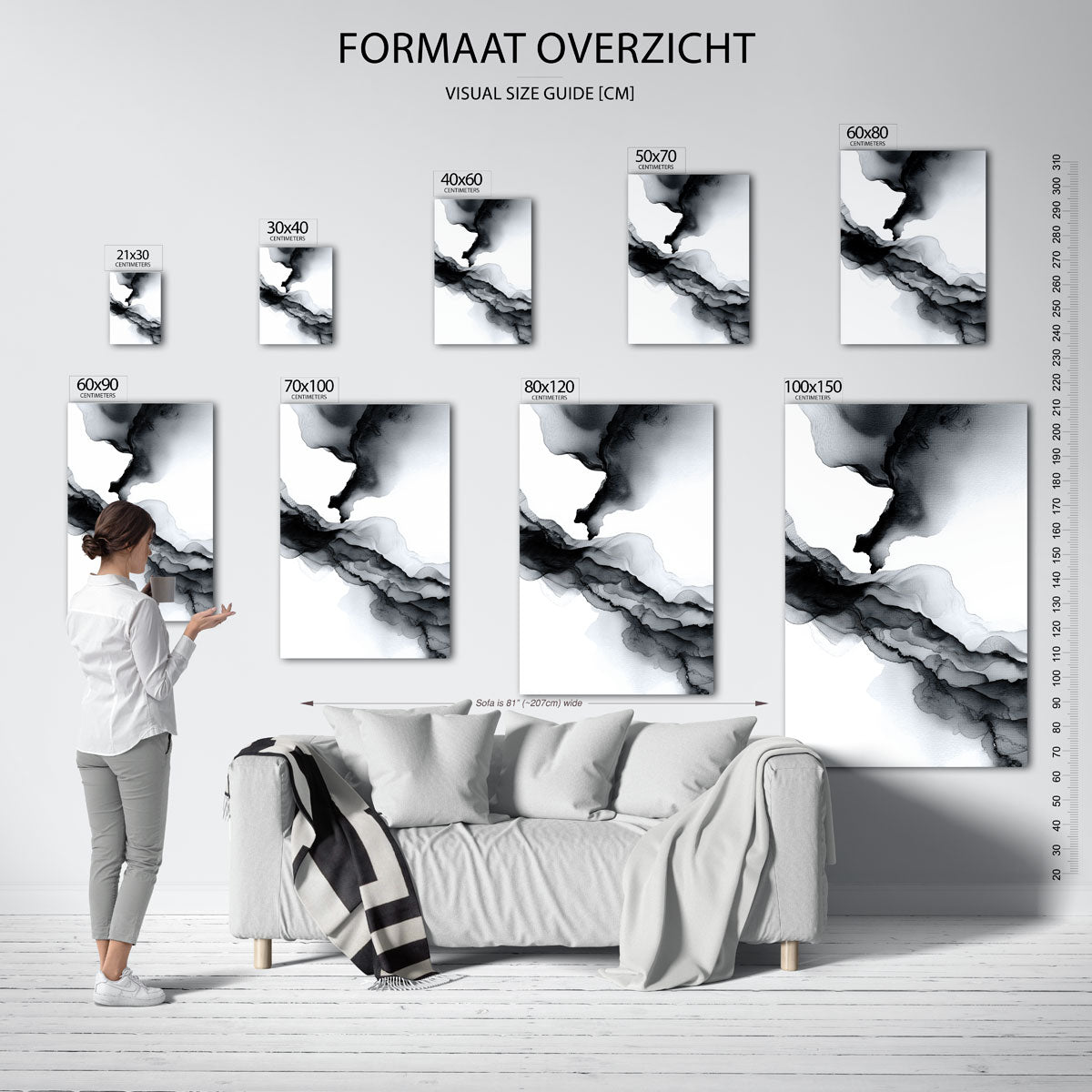 Abstracte zwart wit – staande muurposter met abstracte vormen