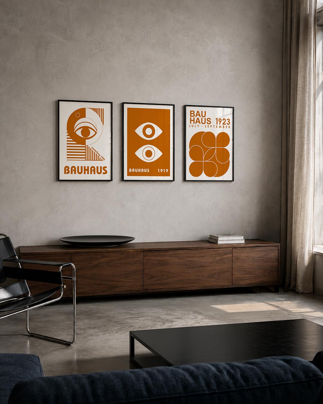 Oog en lijnen posterset – tweede productweergave – deze posterset in drie delen toont een groot oog in het midden, omringd