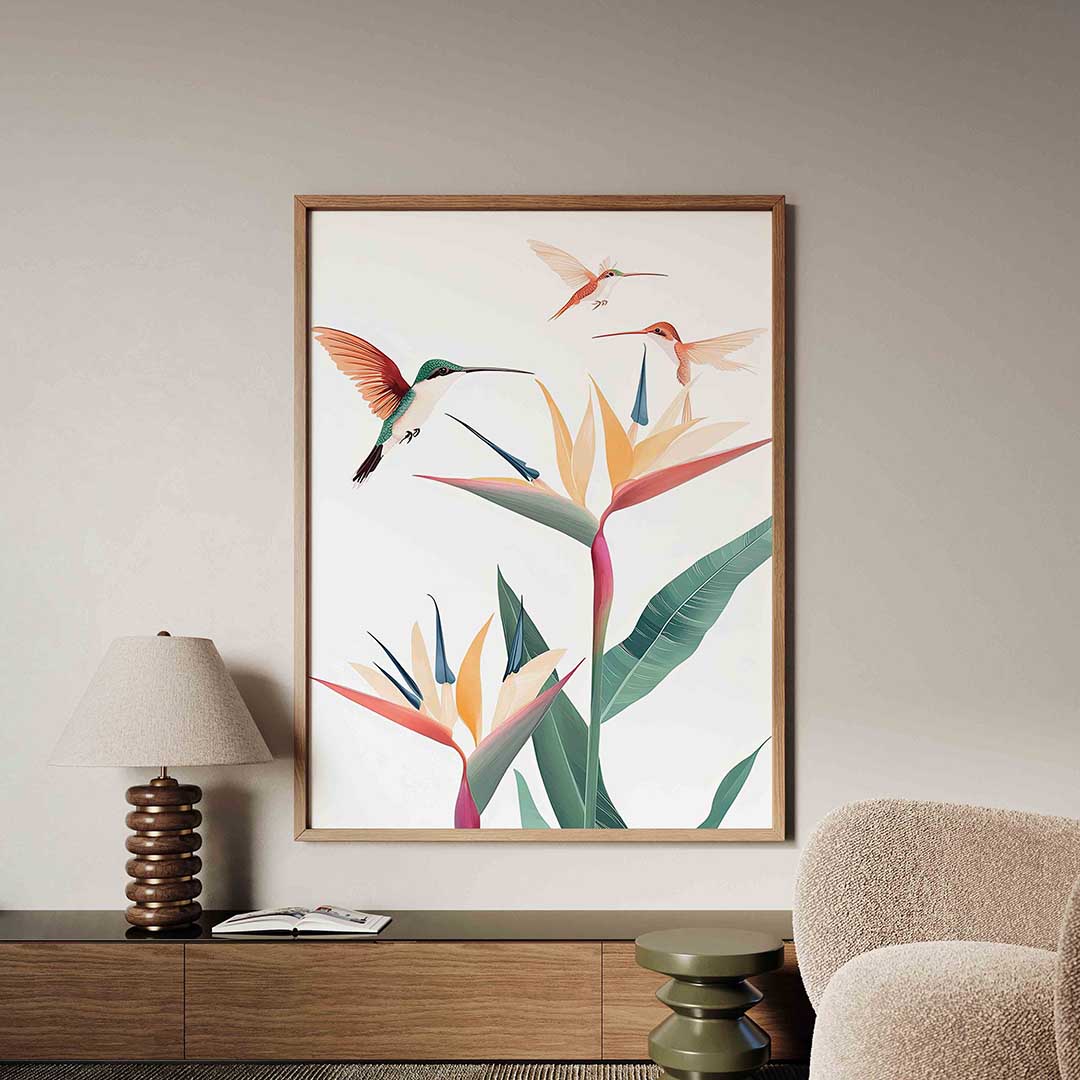 Kolibries en bloemen – tropische jungle poster in staand formaat