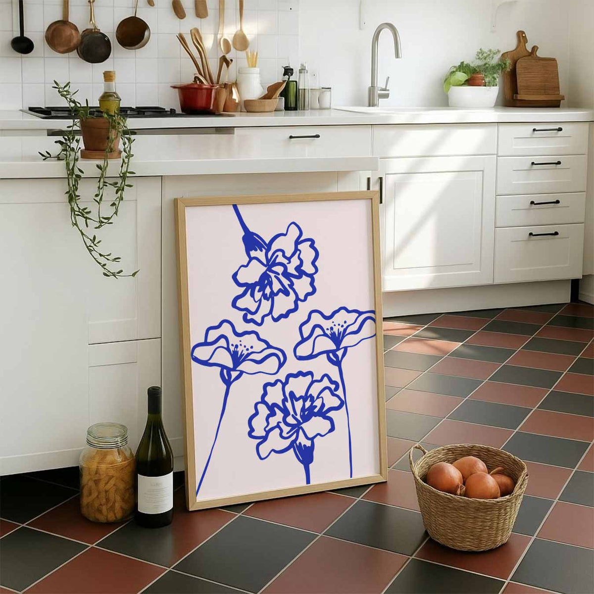 Moderne Bloemenpracht – staande muurposter voor keuken of eethoek