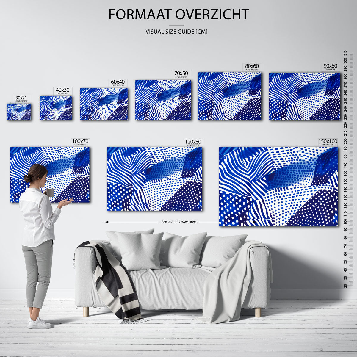 Abstracte blauwe patronen – landscape muurposter met eigentijdse illustratie