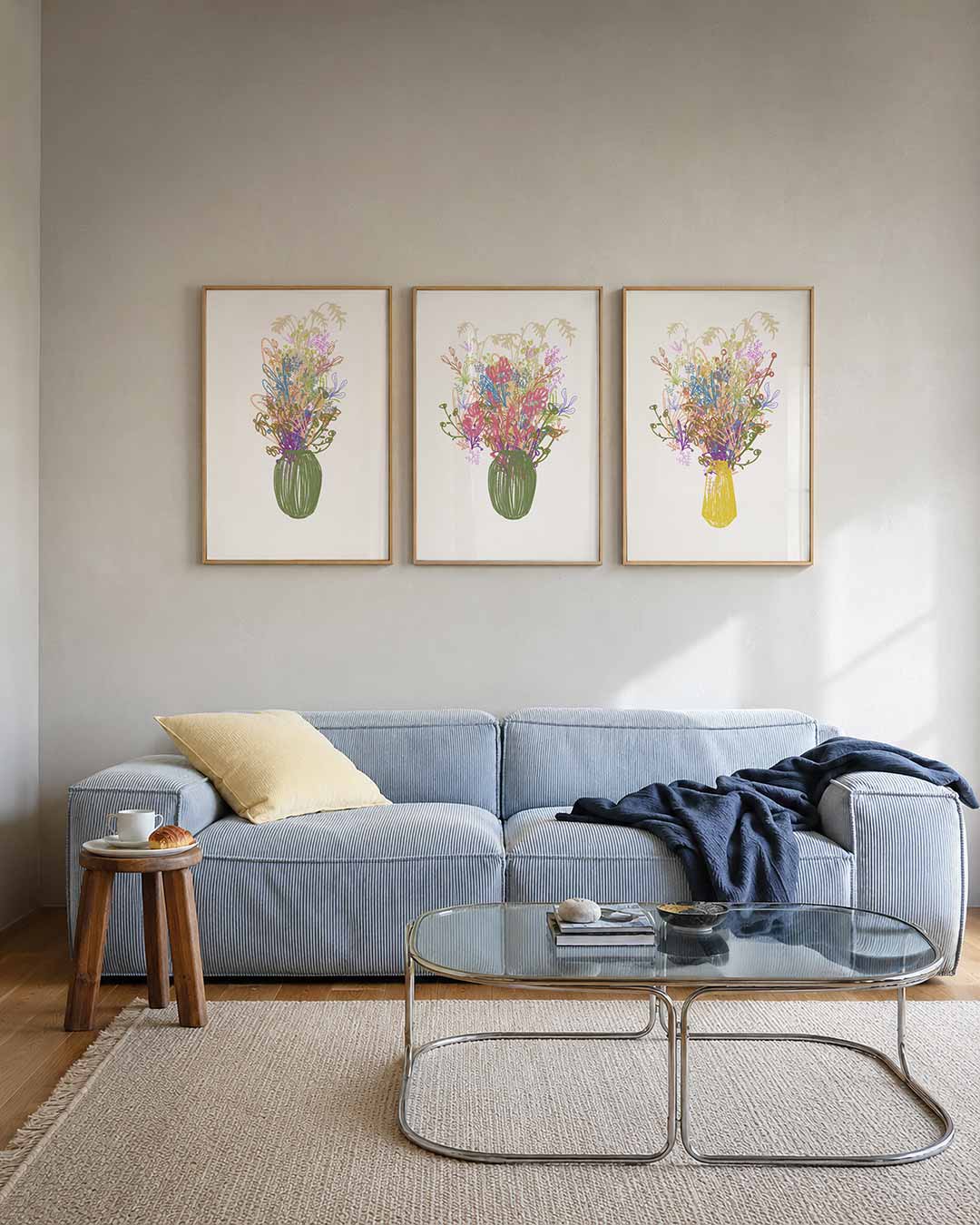 Bloemrijke lijnen posterset – tweede productweergave – een vaas gevuld met kleurrijke, speelse lijnen die bloemen