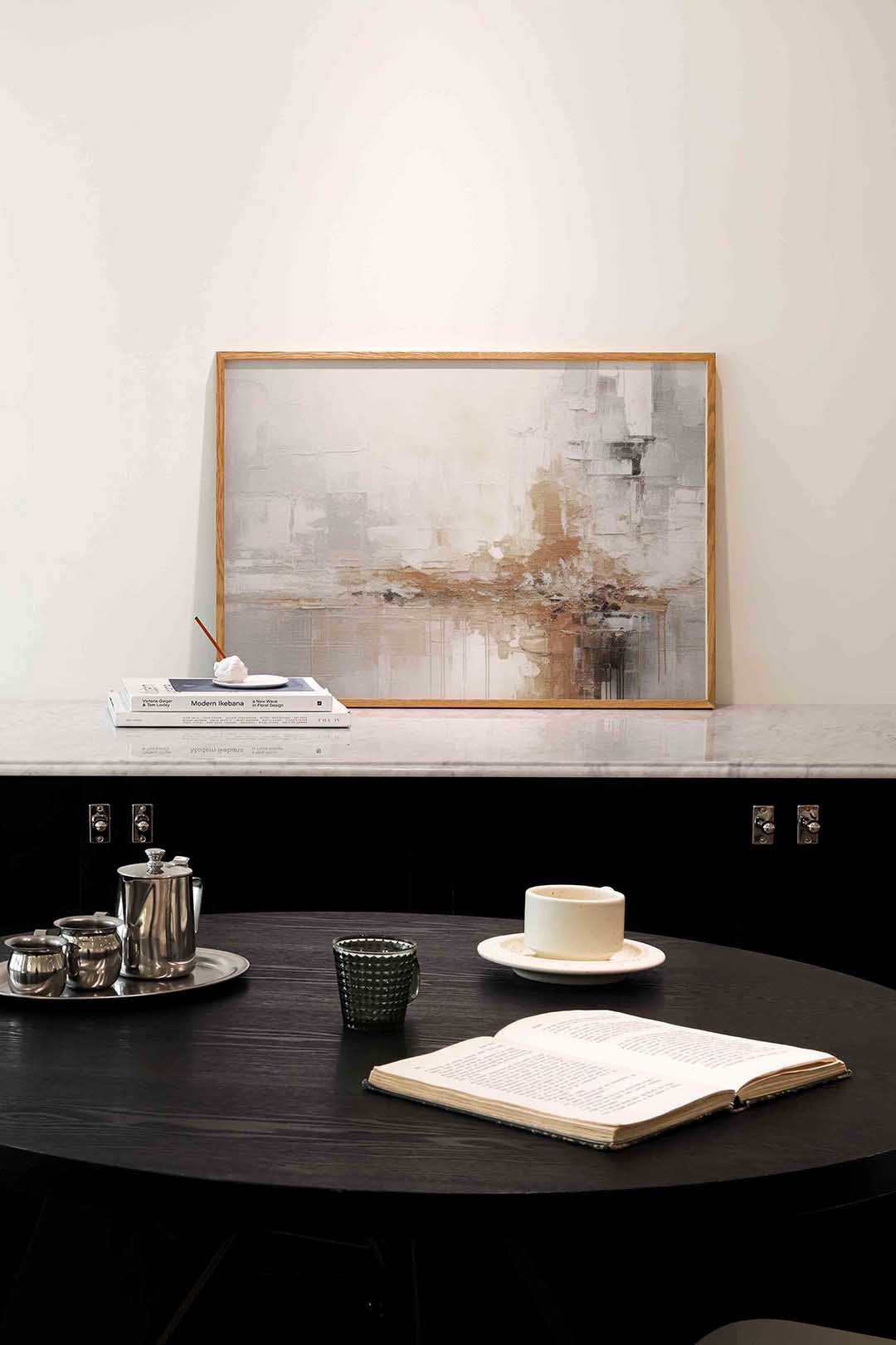 Abstracte beige en grijze – abstracte poster in liggend formaat