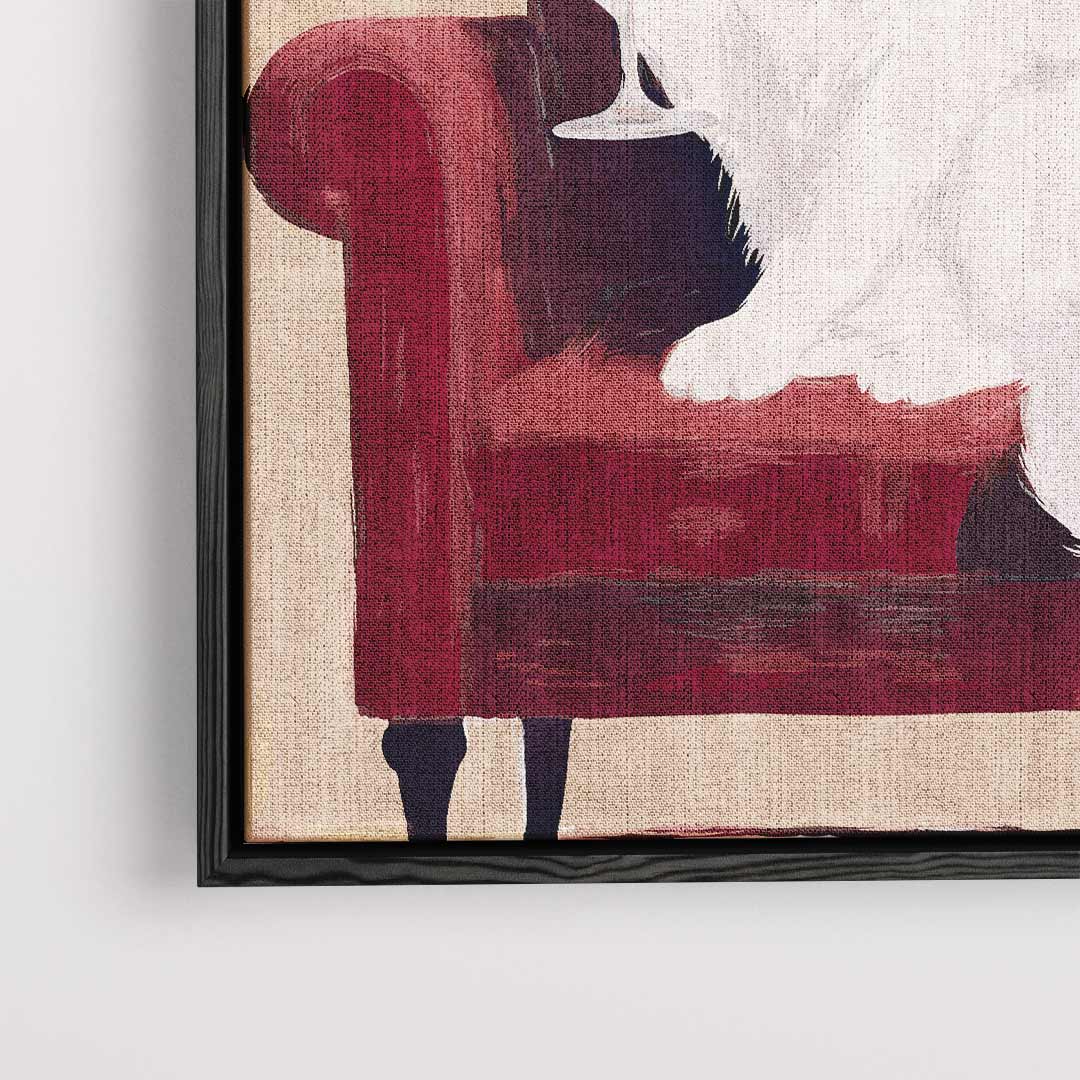 Aristocratische Kat op Rode Fauteuil – plexiglas wanddecoratie in portret formaat