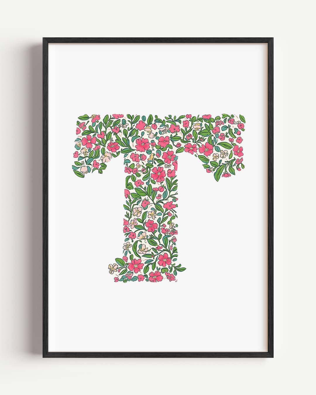 Bloemrijke T Monogram – kids portret poster als wanddecoratie