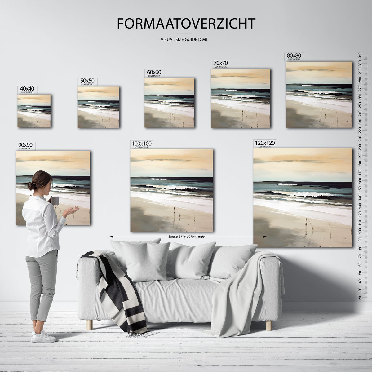 Golven en strand – vierkante muurposter met kleurrijke vormen