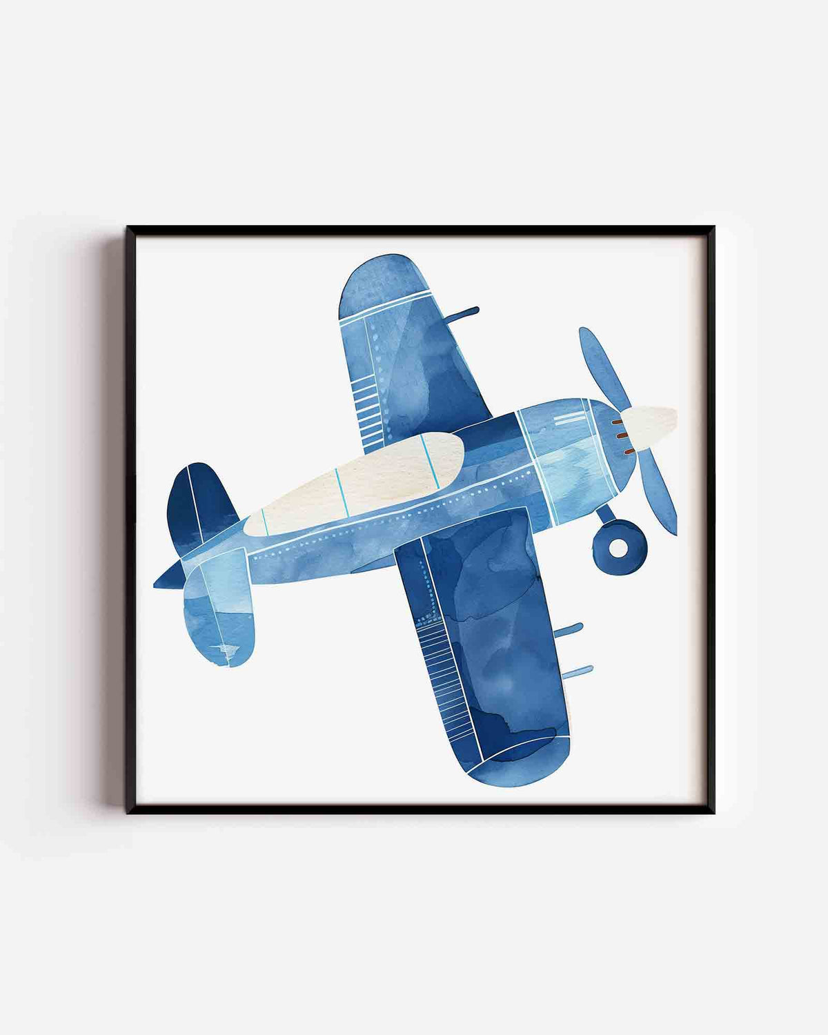 Vliegtuig in blauw – vierkante kinderposter als wanddecoratie