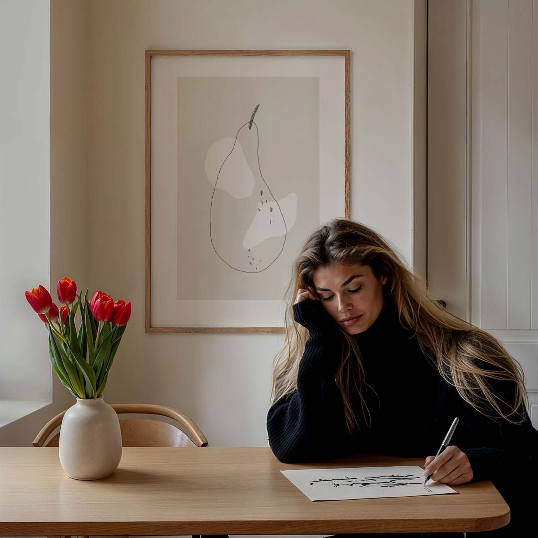 Peer lijntekening – bloemen poster in staand formaat