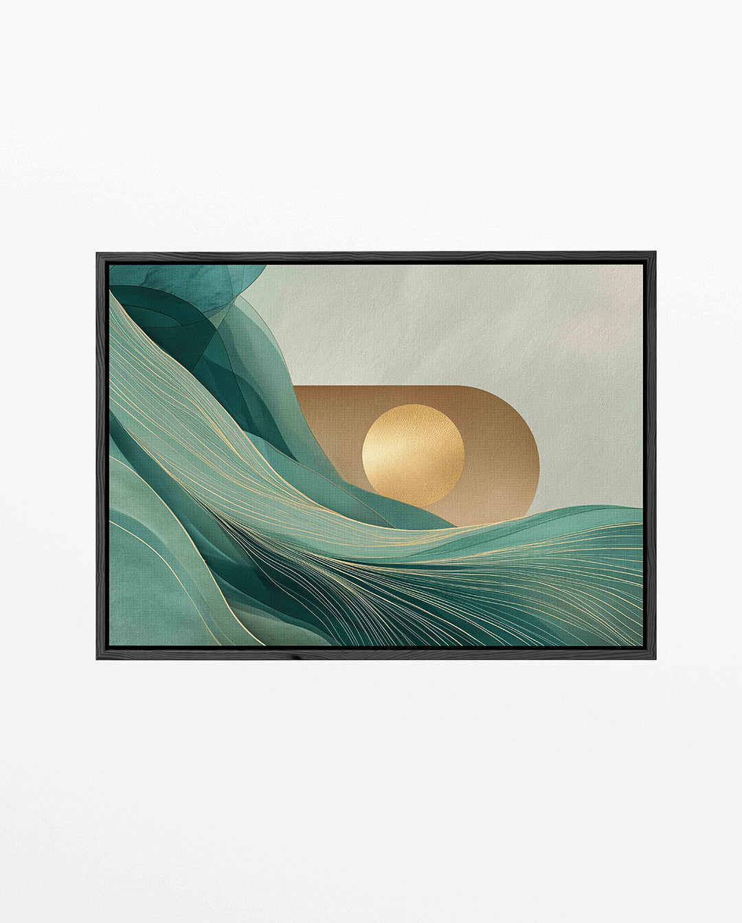 Golvende lijnen en cirkel – liggend abstract kunstwerk