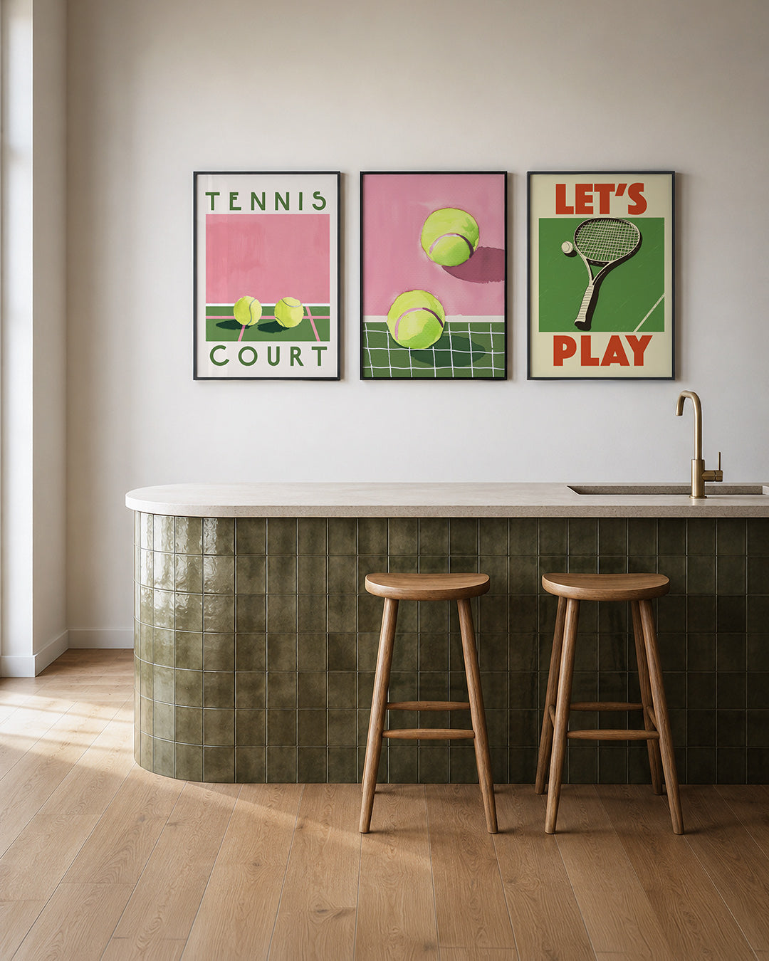 Tennis kleurenspel posterset – tweede productweergave – deze posterset in drie delen toont een speelse combinatie