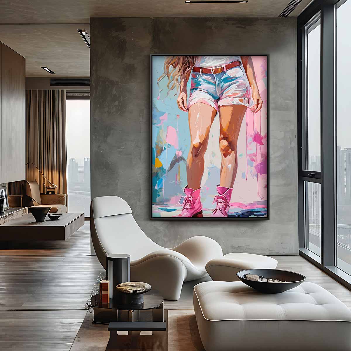 Vrouw in Roze Laarzen – staand kunstwerk voor modern interieur
