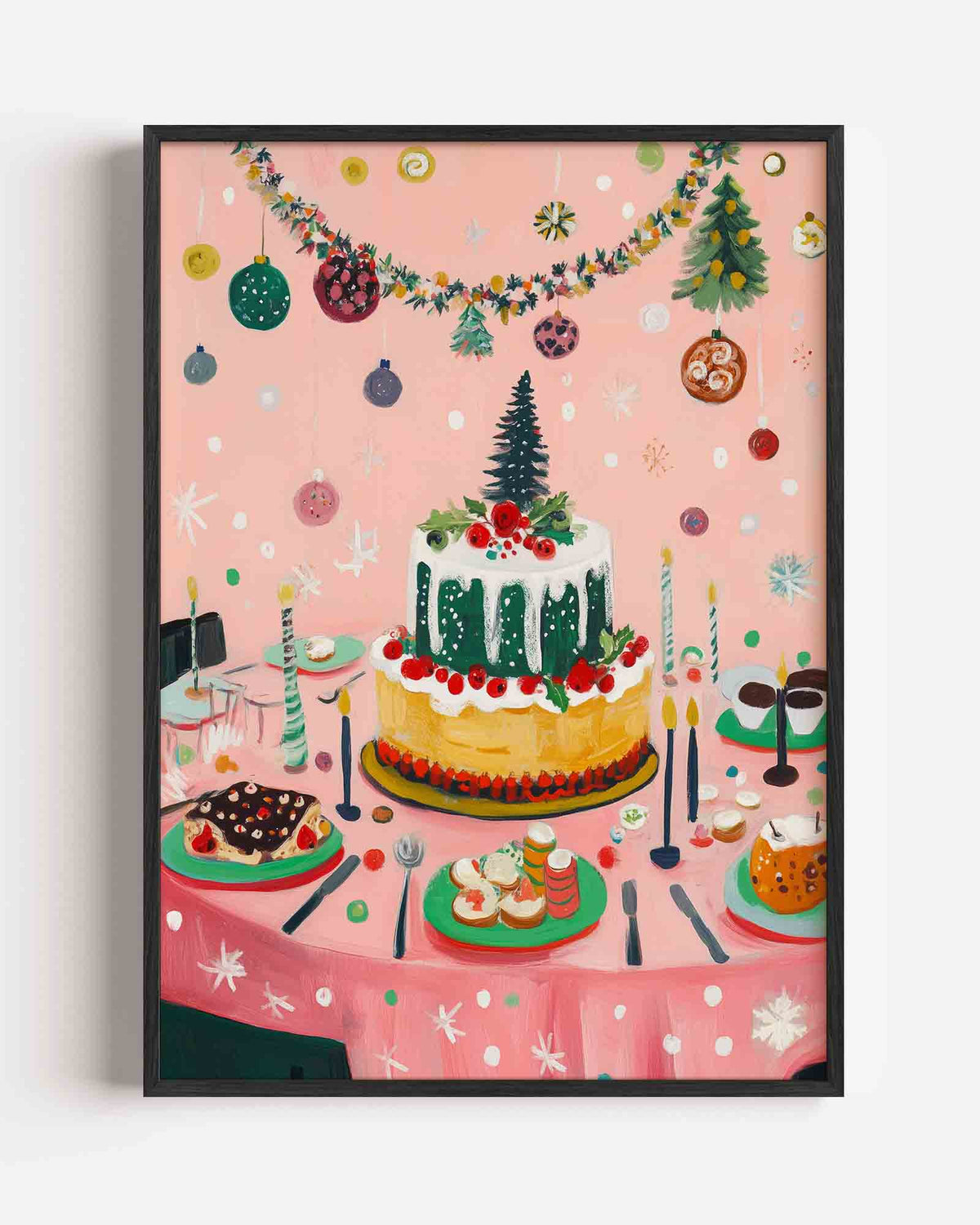 Feestelijke taart en decoratie – kerst portret poster als wanddecoratie
