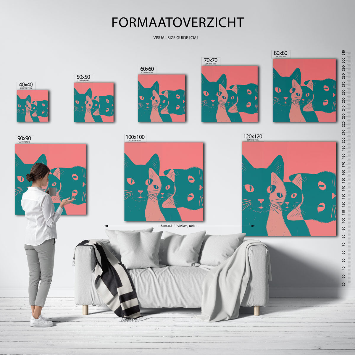 Drie katten – vierkante muurposter met dierenthema
