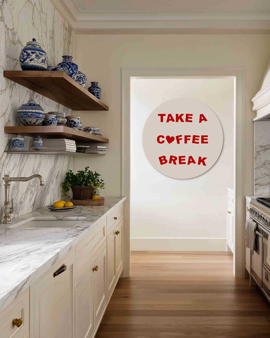 Take a coffee break – kleurrijke Pop Art muurcirkel voor aan de muur