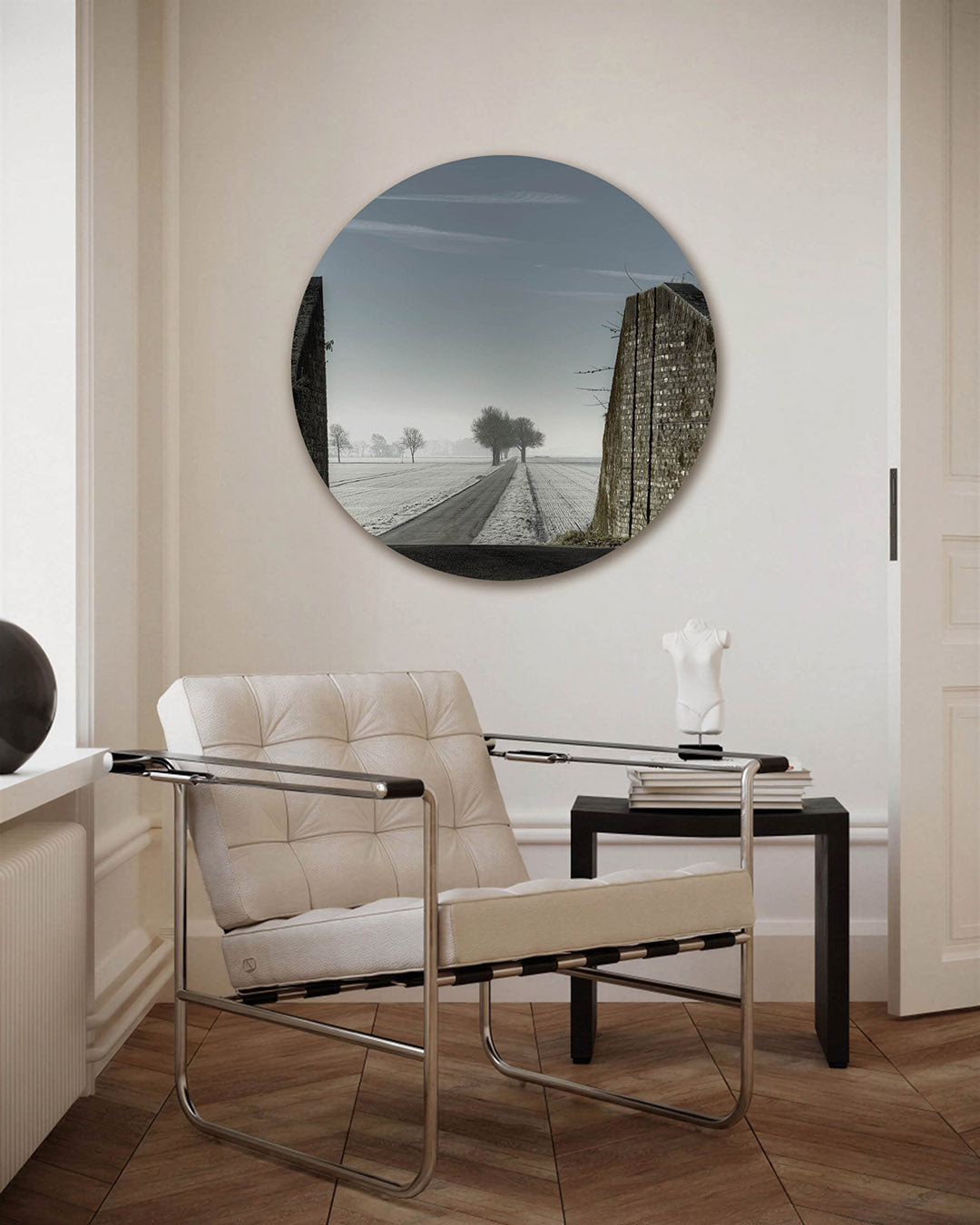 Winterlandschap met bomen – fotografie muurcirkel als ronde wanddecoratie