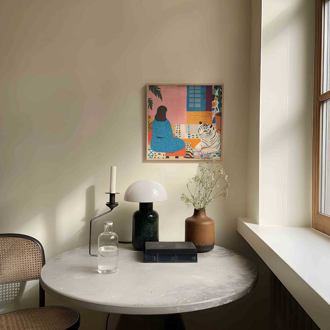 Vrouw en tijger – moderne wandkunst als vierkante poster