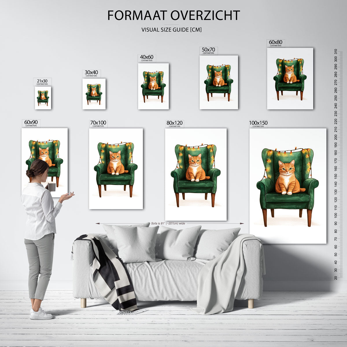 Kat op groene stoel – staande muurposter voor de kinderkamer