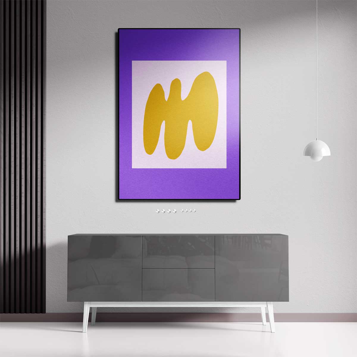 Abstracte Gele Golf op Paarse Achtergrond – portret wandkunst van WallArtistic