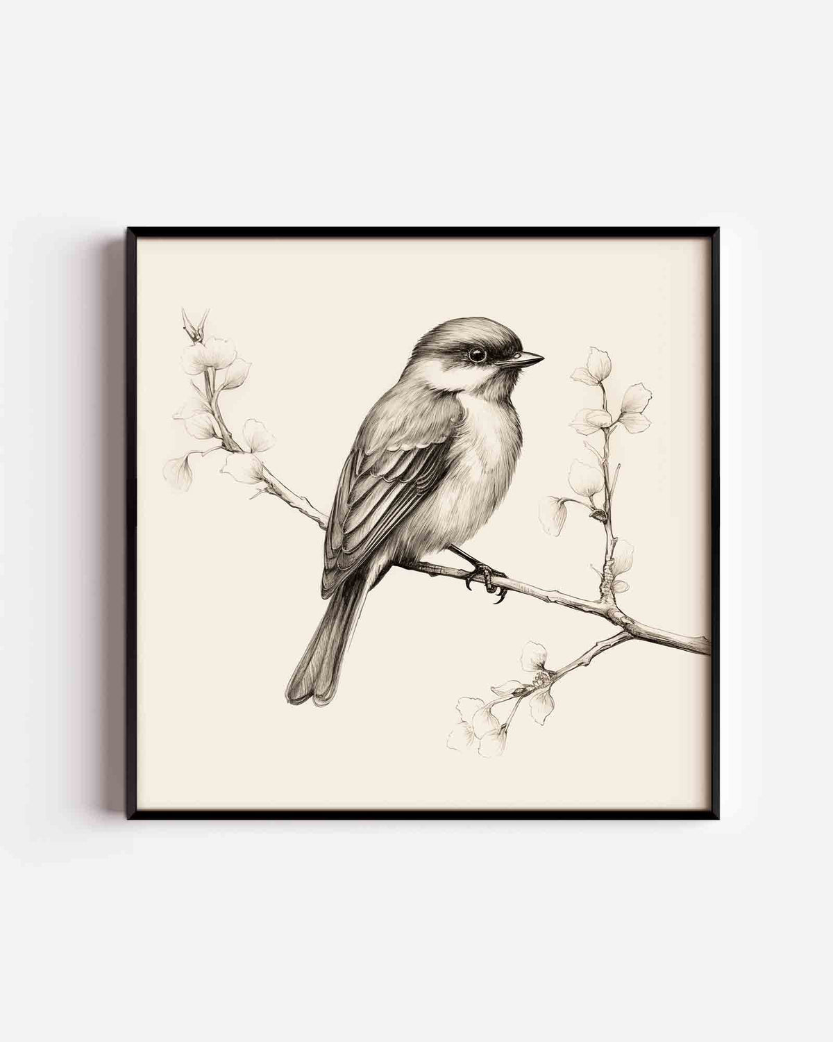 Vogel op tak – vierkante dierenposter als wanddecoratie