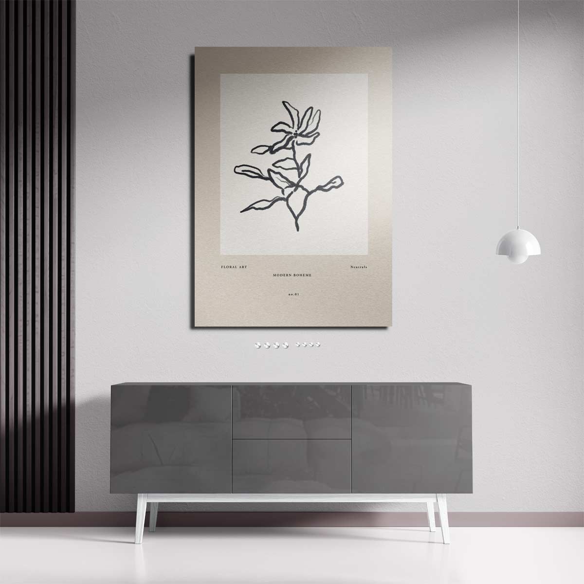 Modern Boheme Bloementekening – staande wandkunst voor woonkamer of interieur