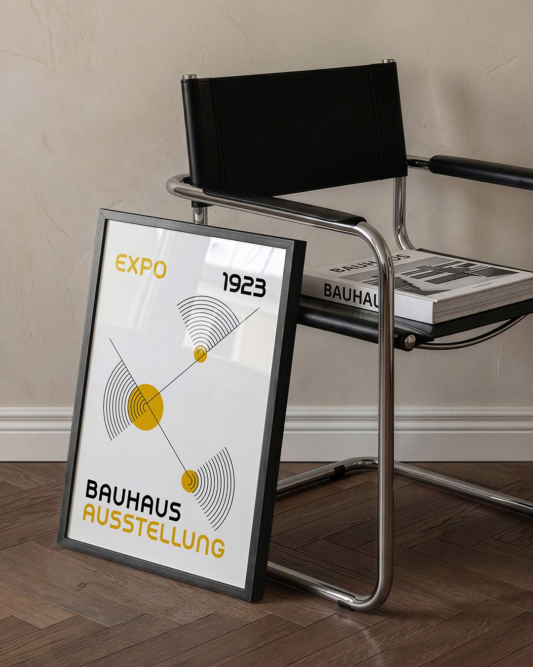 Lijnen en cirkels – staande Bauhaus poster voor aan de muur