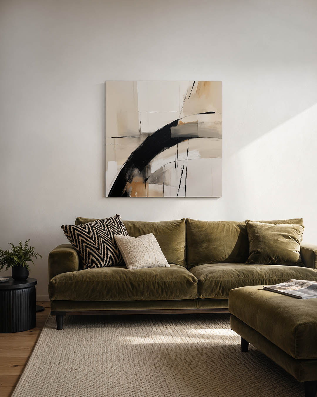 Dynamische lijnen compositie kunstwerk – derde productweergave – dit werk toont een spel van vloeiende lijnen en vlakken in