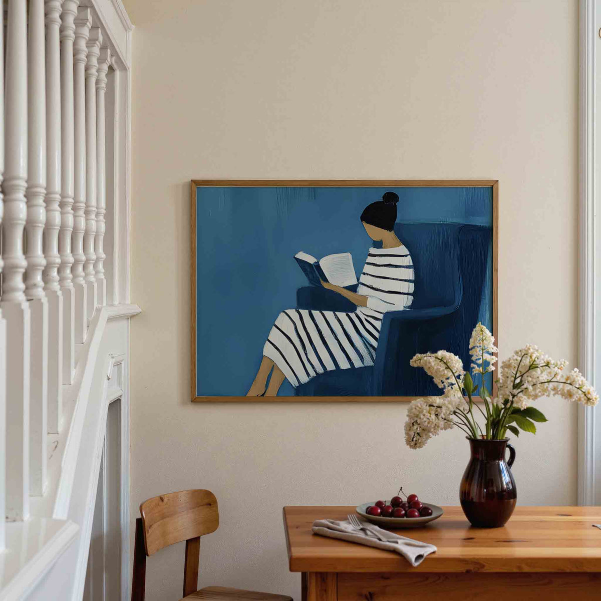 Lezende vrouw – liggende illustratie poster als wanddecoratie