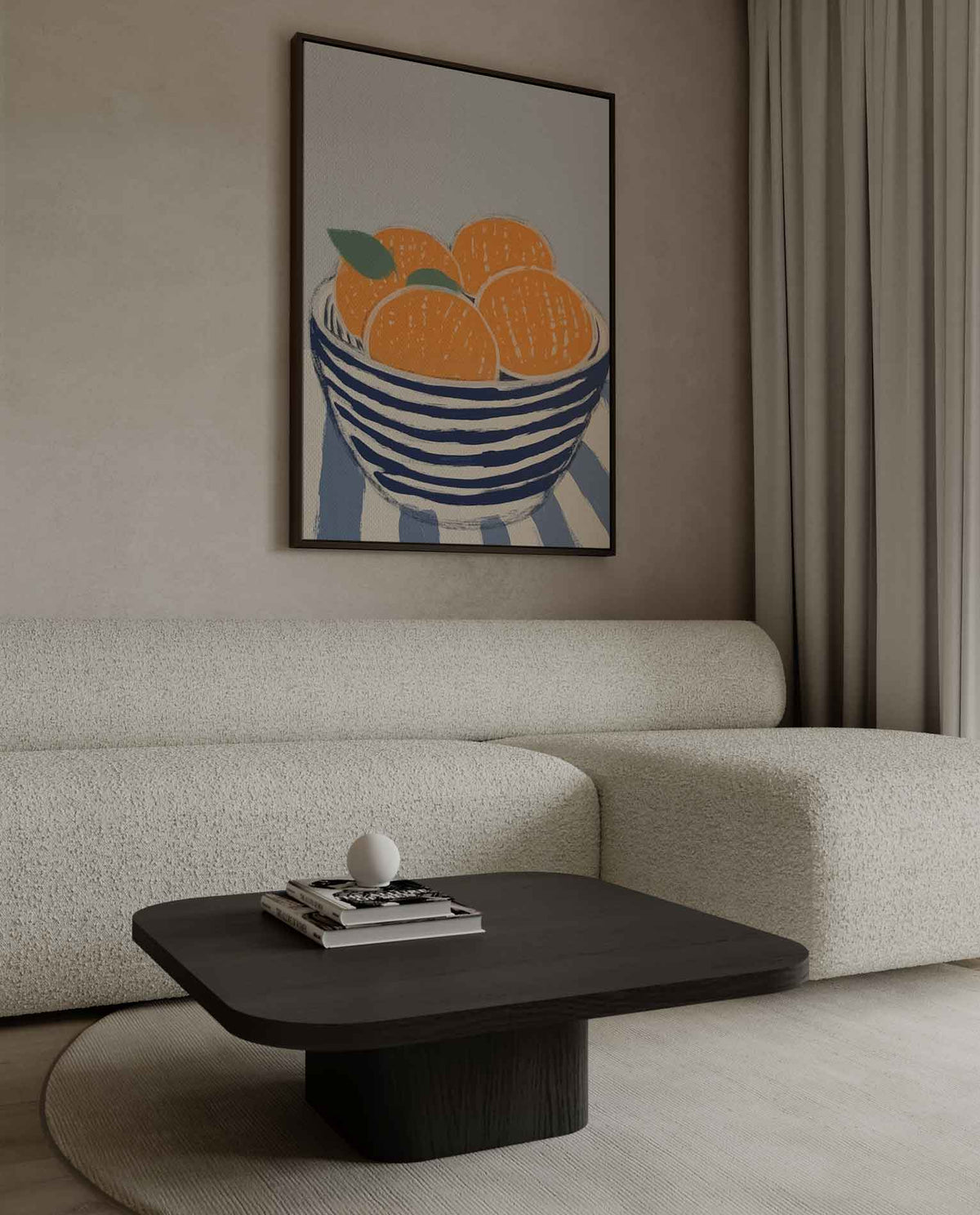 Zomerse Citrus in Streepjeskom – kunstwerk met zwarte baklijst