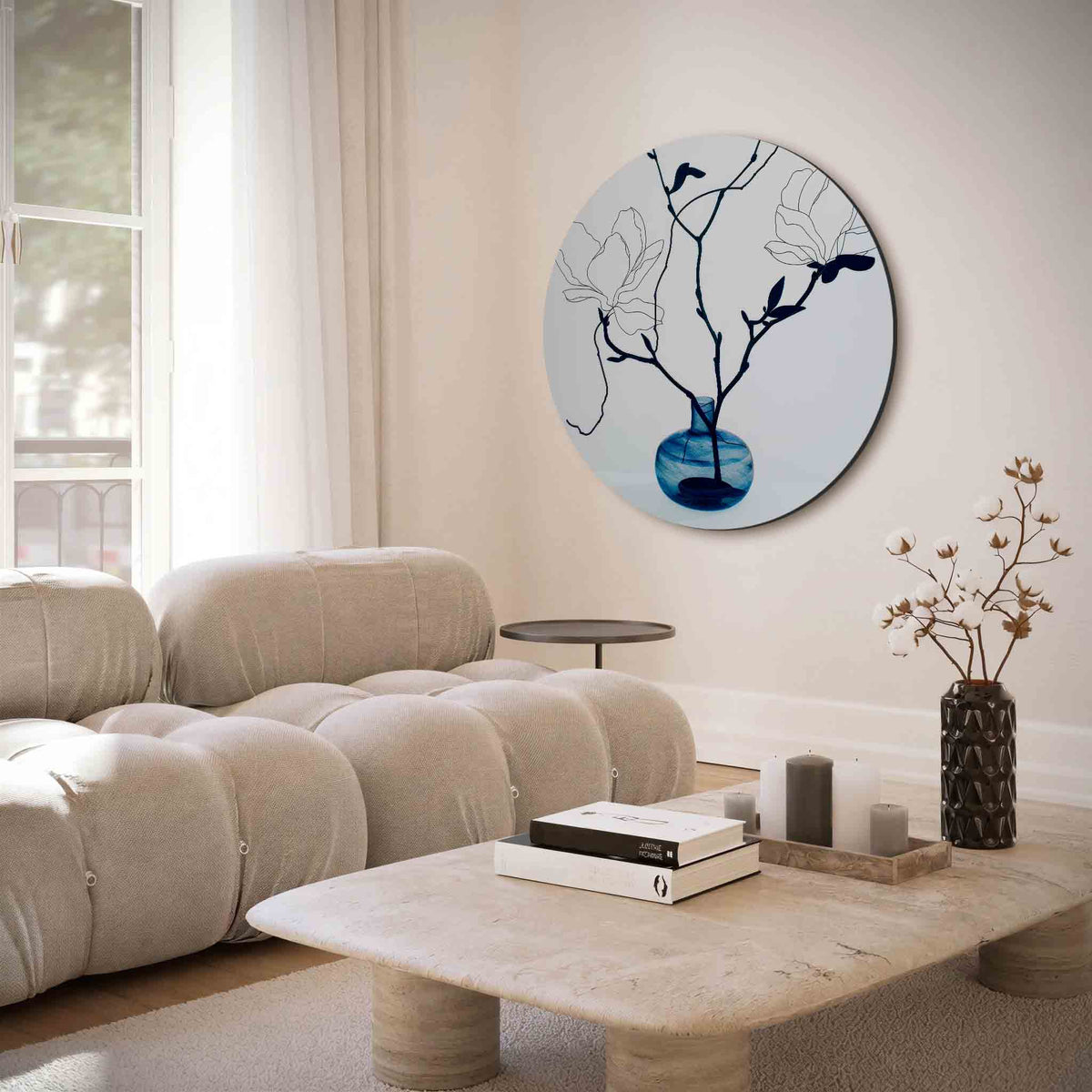 Magnolia takken – muurcirkel met abstracte texturen voor aan de muur