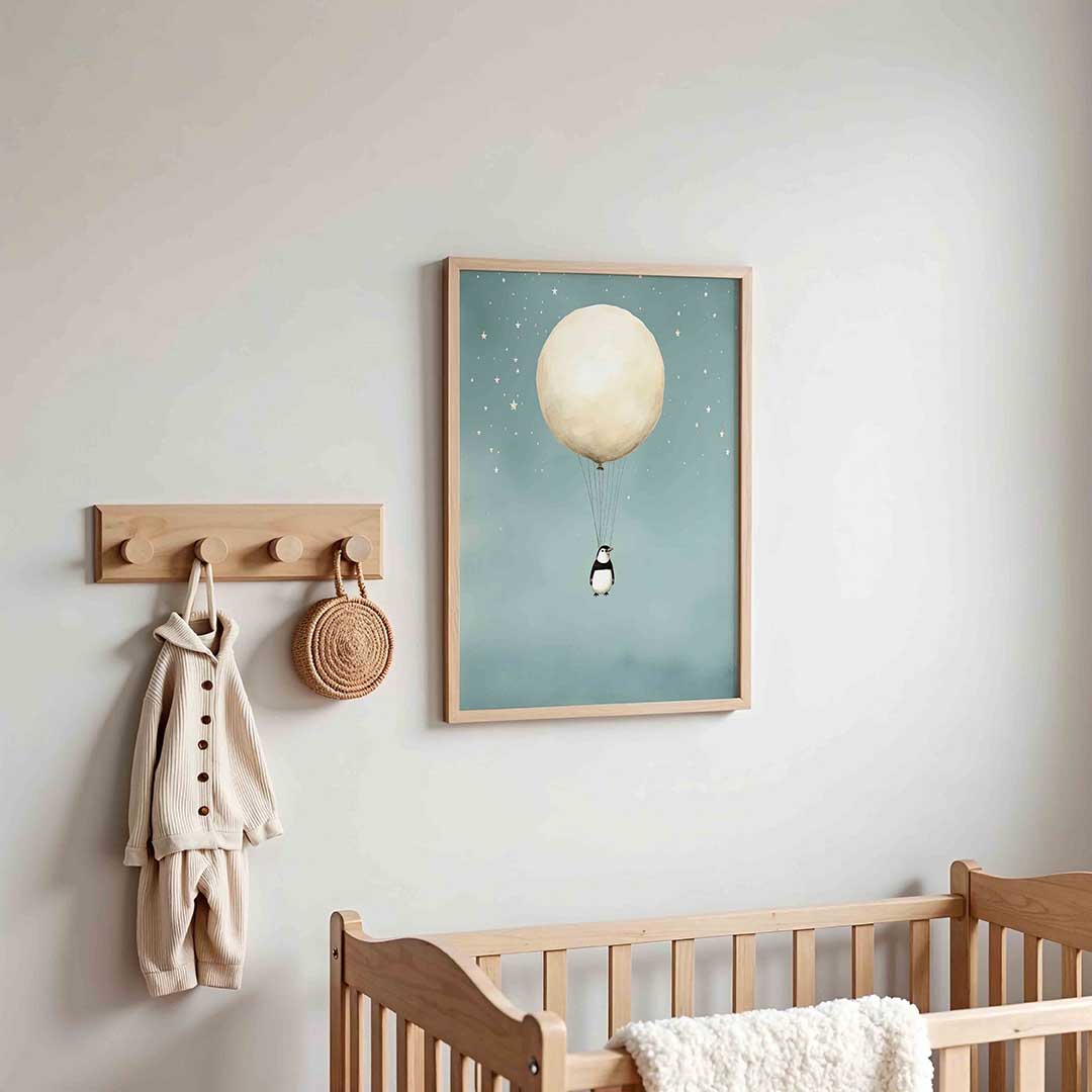Pinguïn met ballon – kinderposter in staand formaat