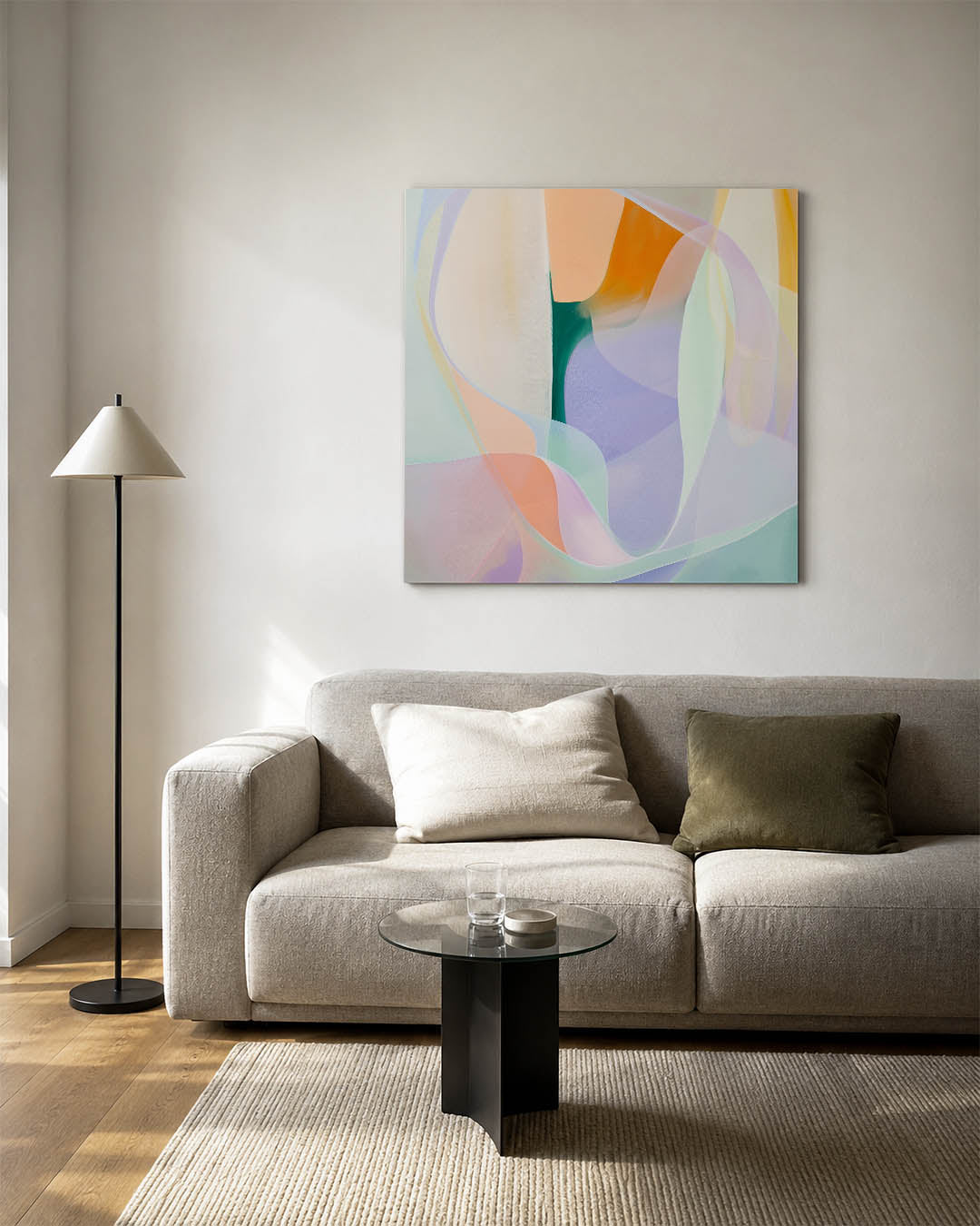 Vloeiende kleuren compositie kunstwerk – vierkante wanddecoratie – dit werk toont een dynamische compositie van vloeiende