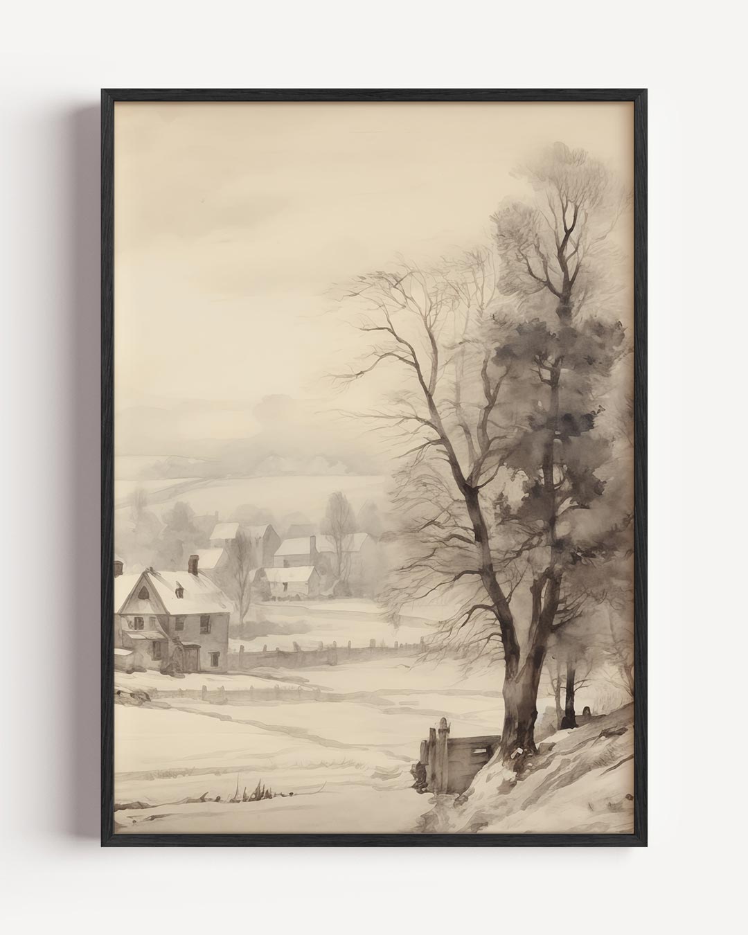 Winterse Dorpsuitzicht – vintage portret poster als wanddecoratie