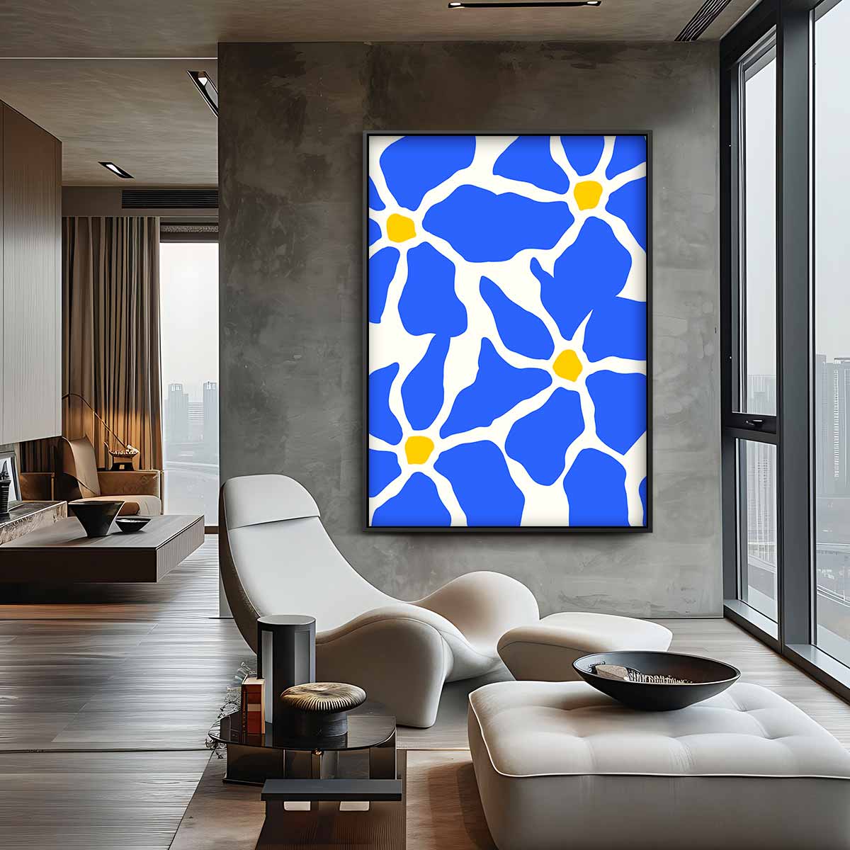 Bloemenpracht in Blauw – canvas kunstwerk als wanddecoratie