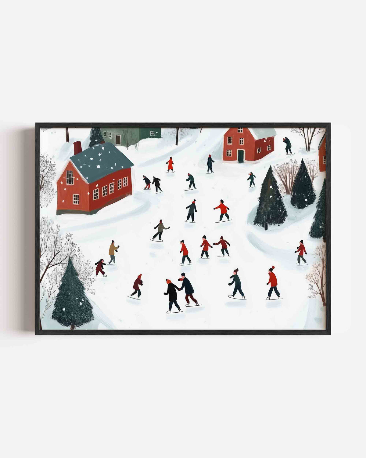 Schaatsers in winterlandschap – landscape kinderposter als wanddecoratie