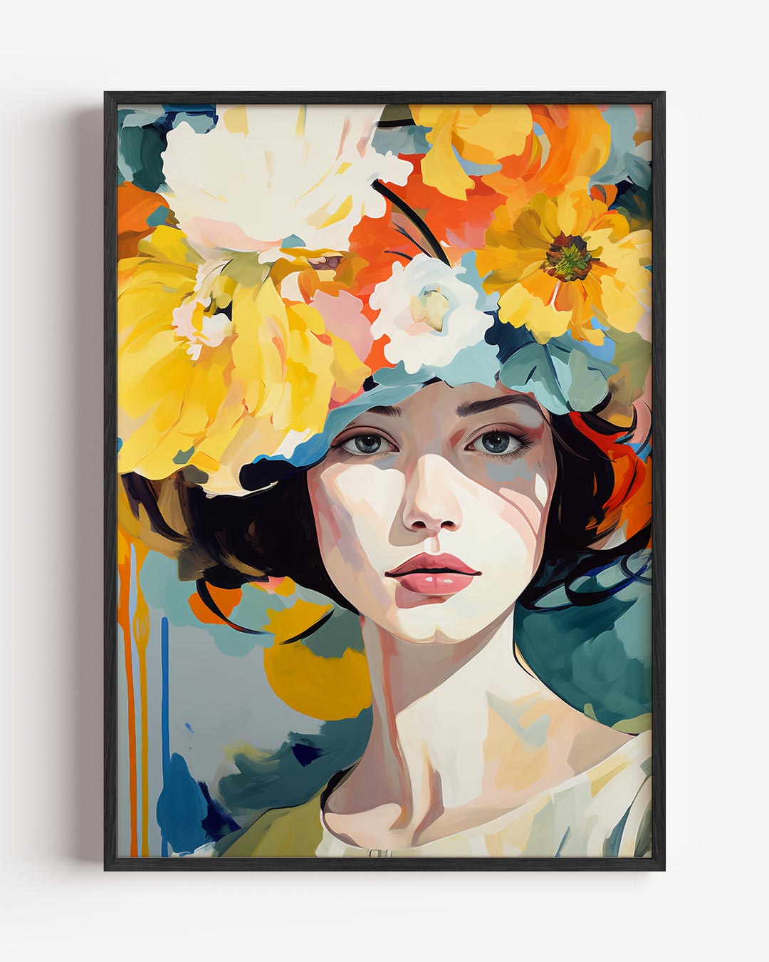 Vrouwelijke Elegant Bloemenportret – vrouwelijk portret poster als wanddecoratie