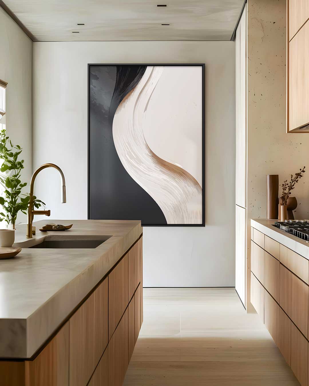 Abstracte Elegantie in Zwart en Wit – dibond wanddecoratie in staand formaat