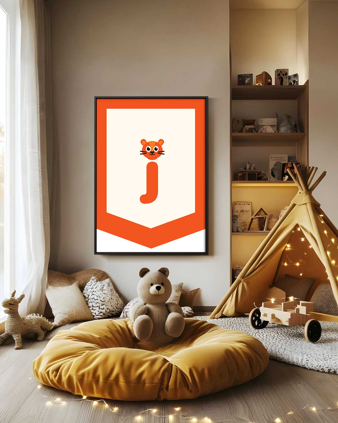 Speelse Tijger Alfabet Illustratie – staand kunstwerk voor modern interieur