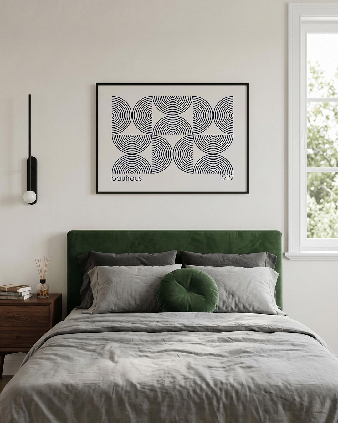 Cirkelritme en lijnen – liggende Bauhaus poster voor aan de muur