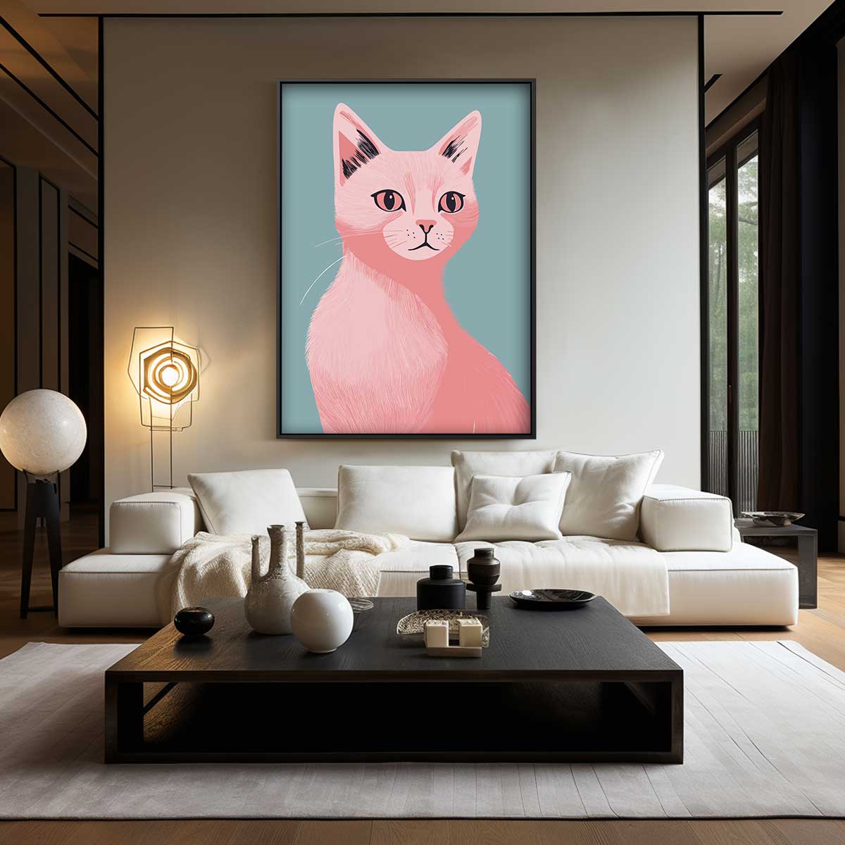 Dromerige Roze Kat – canvas wanddecoratie in portret formaat