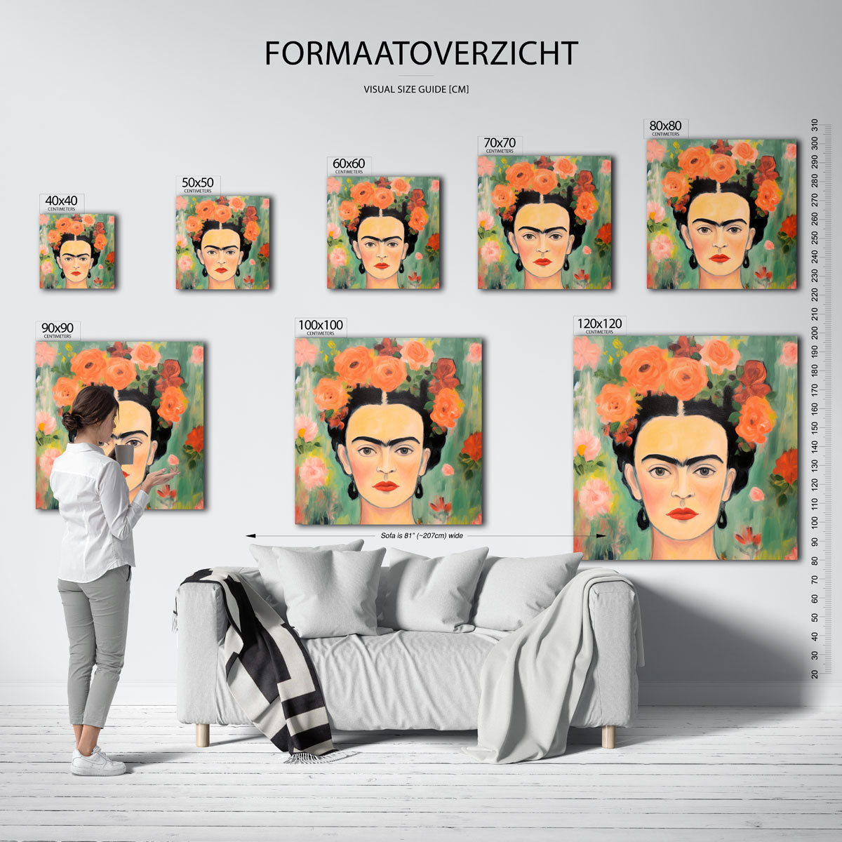 Portret met bloemen – vierkante muurposter met kleurrijke illustratie