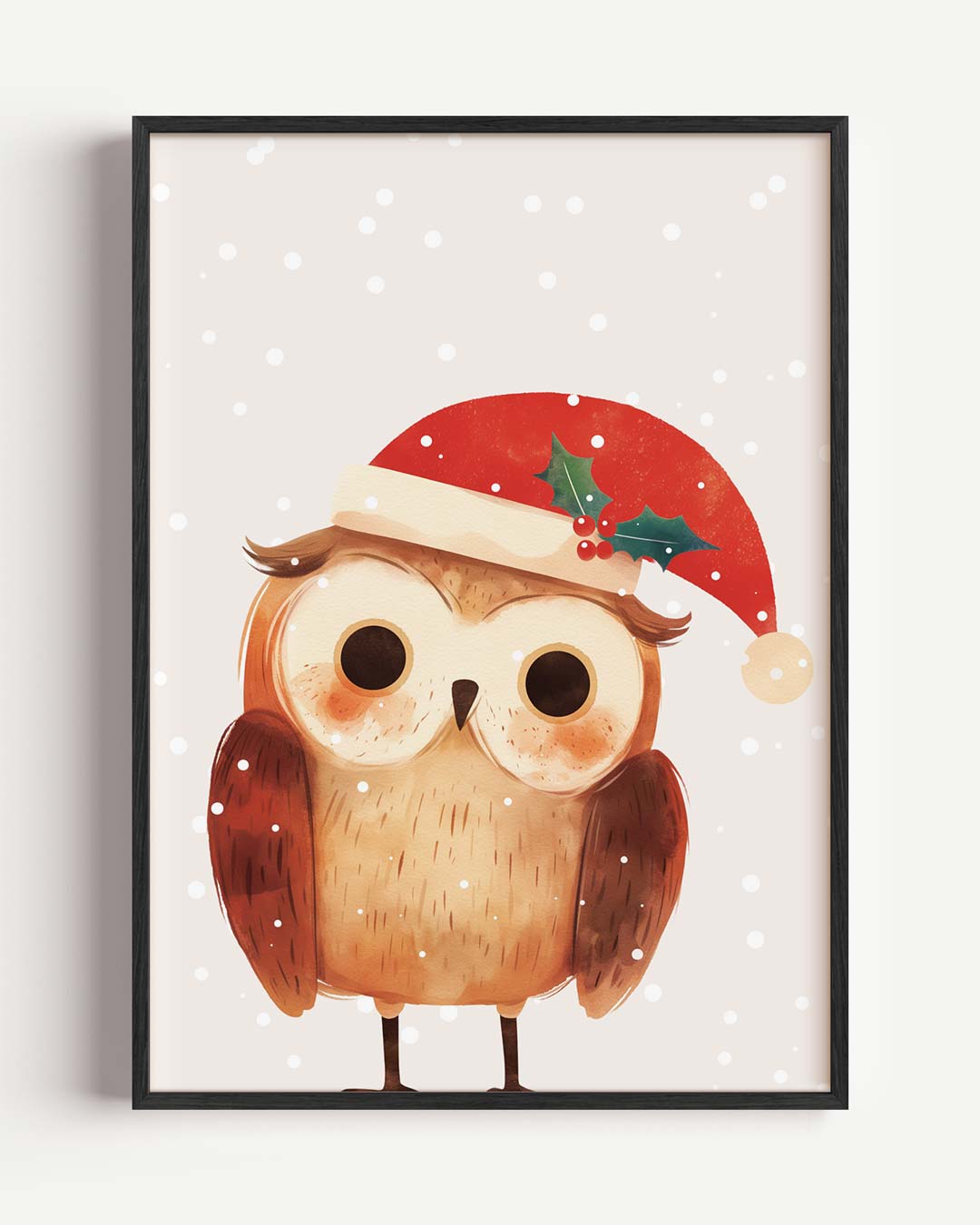 Schattige Uil Kerstposter – kids portret poster als wanddecoratie