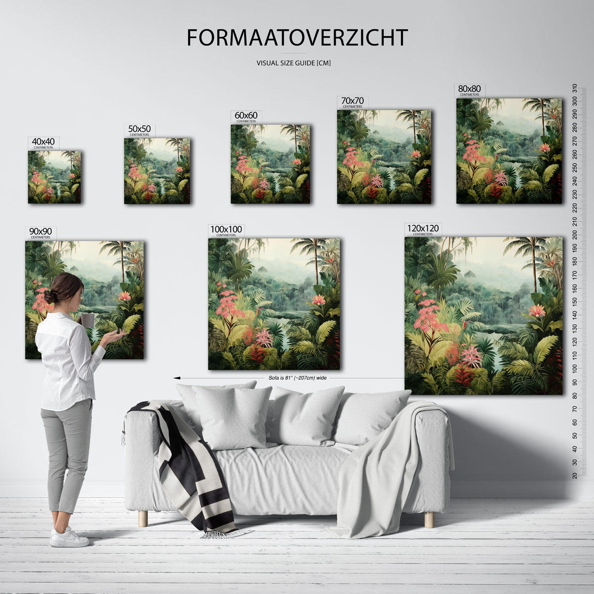 Tropische planten – vierkante jungle wanddecoratie van WallArtistic