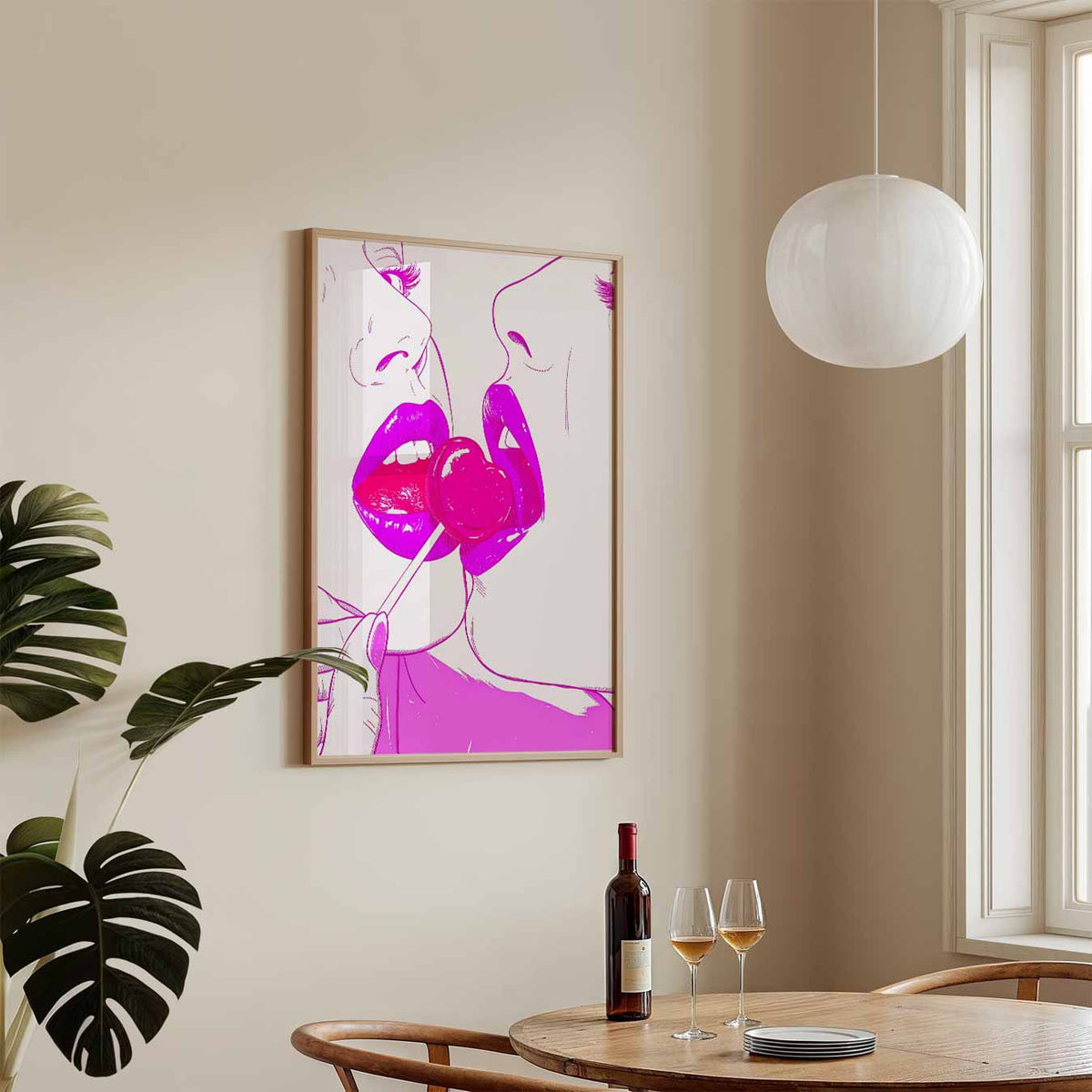 Verleidelijke Lolly Kus – zomerse wandkunst als portret poster