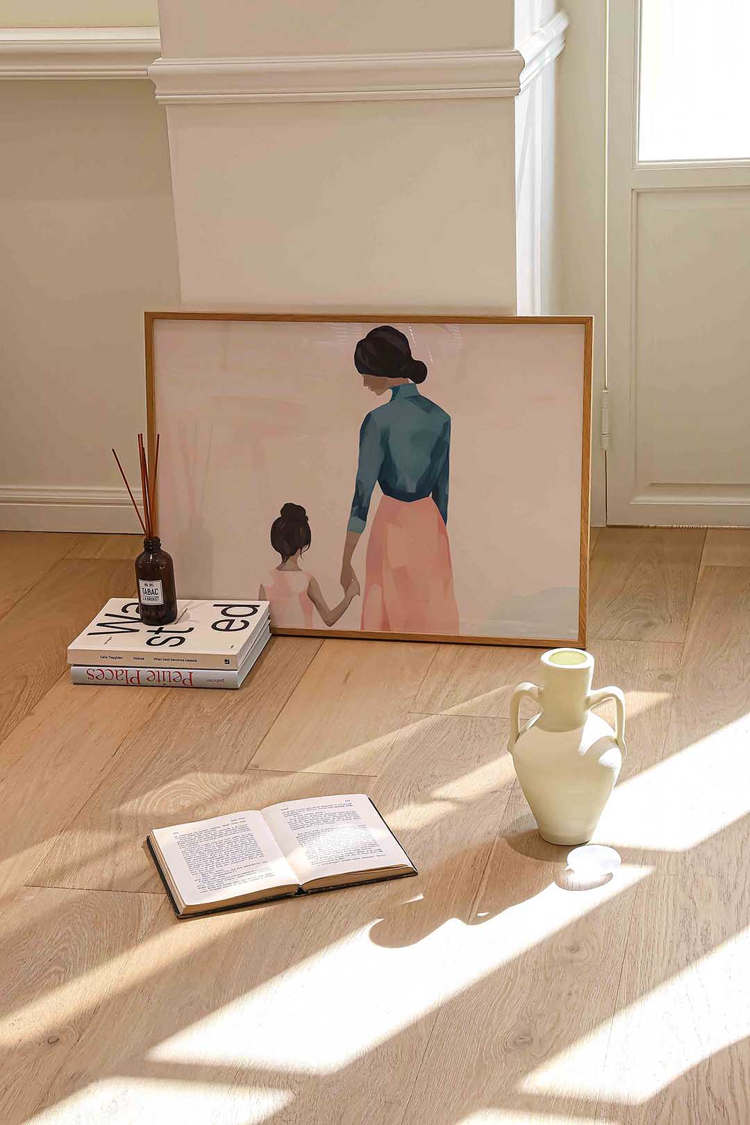 Moeder en kind – liggende portret wanddecoratie van WallArtistic