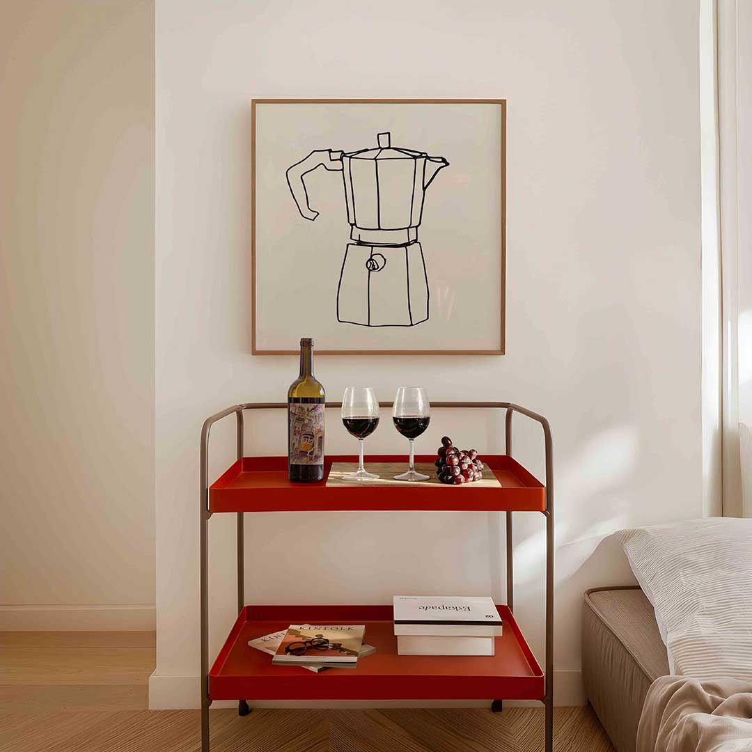 Koffiepot schets – vierkante keuken wanddecoratie van WallArtistic